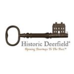 Antique key with a house design, logo of Historic Deerfield. Caption: Opening Doorways To The Past.