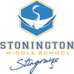 Stonington Middle School logo featuring a stylized stingray design in blue and gold.