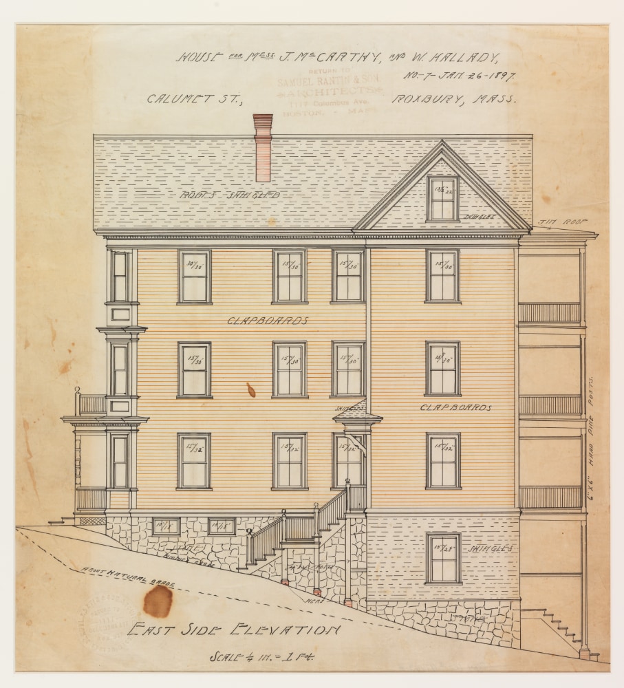 Set of architectural drawings of the John McCarthy and William Kallady Houses, Roxbury, Boston, Mass., Jan. 26, 1897.