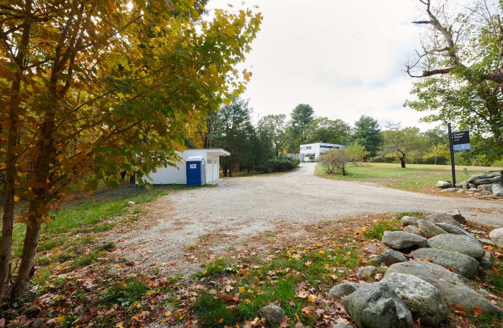 A photo of the exterior of the visitor center taken from the side.