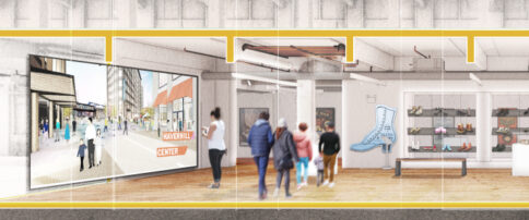 Architectural rendering of the interior of The Historic New England Center and Shoe Stories exhibition.