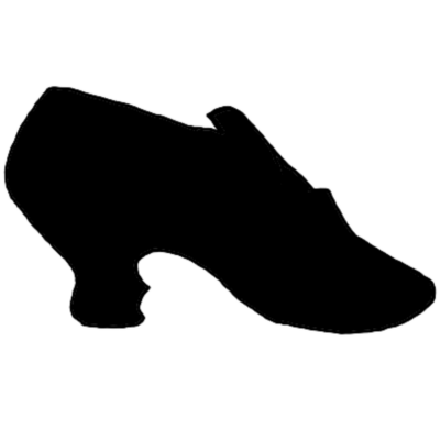 A black shoe silhouette of an 18th-century shoe.