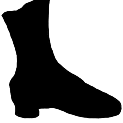 A black shoe silhouette of a 19th-century boot.