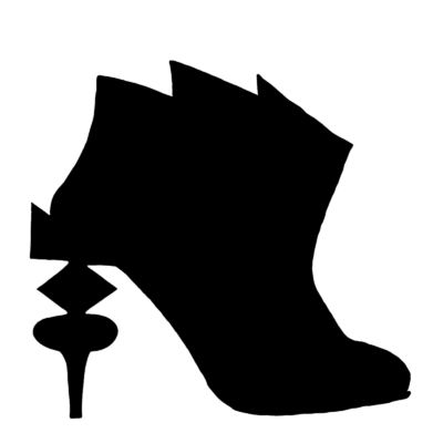 A black shoe silhouette of an alpha boot.
