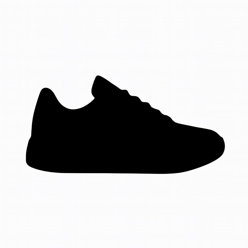 Black silhouette of a sneaker on a white background.