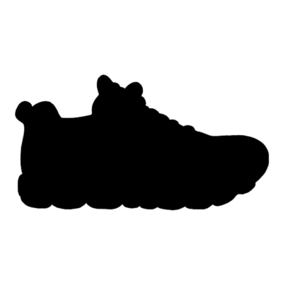 A black shoe silhouette of an athletic shoe.