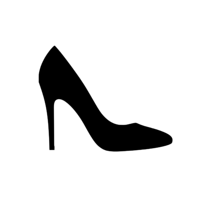 A black shoe silhouette of a pump.