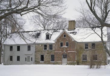 Spencer-Peirce-Little Farm, Newbury, MA. Exterior in snow.