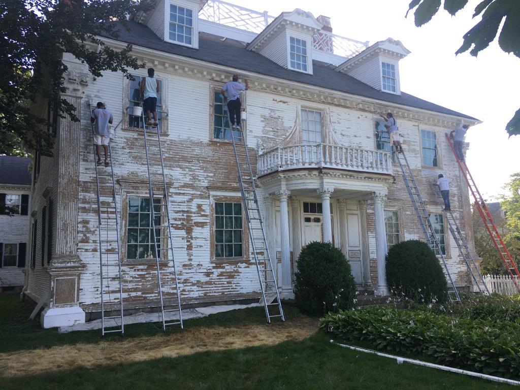 Exterior of the Langdon House during painting project 2020
