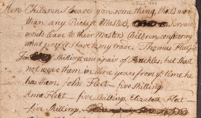 Excerpt from the beginning of Peter Fleet's will