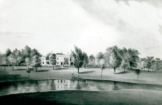 Watercolor of Lyman Estate Landscape and House