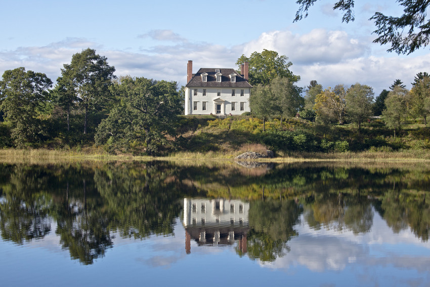 Hamilton House view from the river, looking toward the while Georgian house