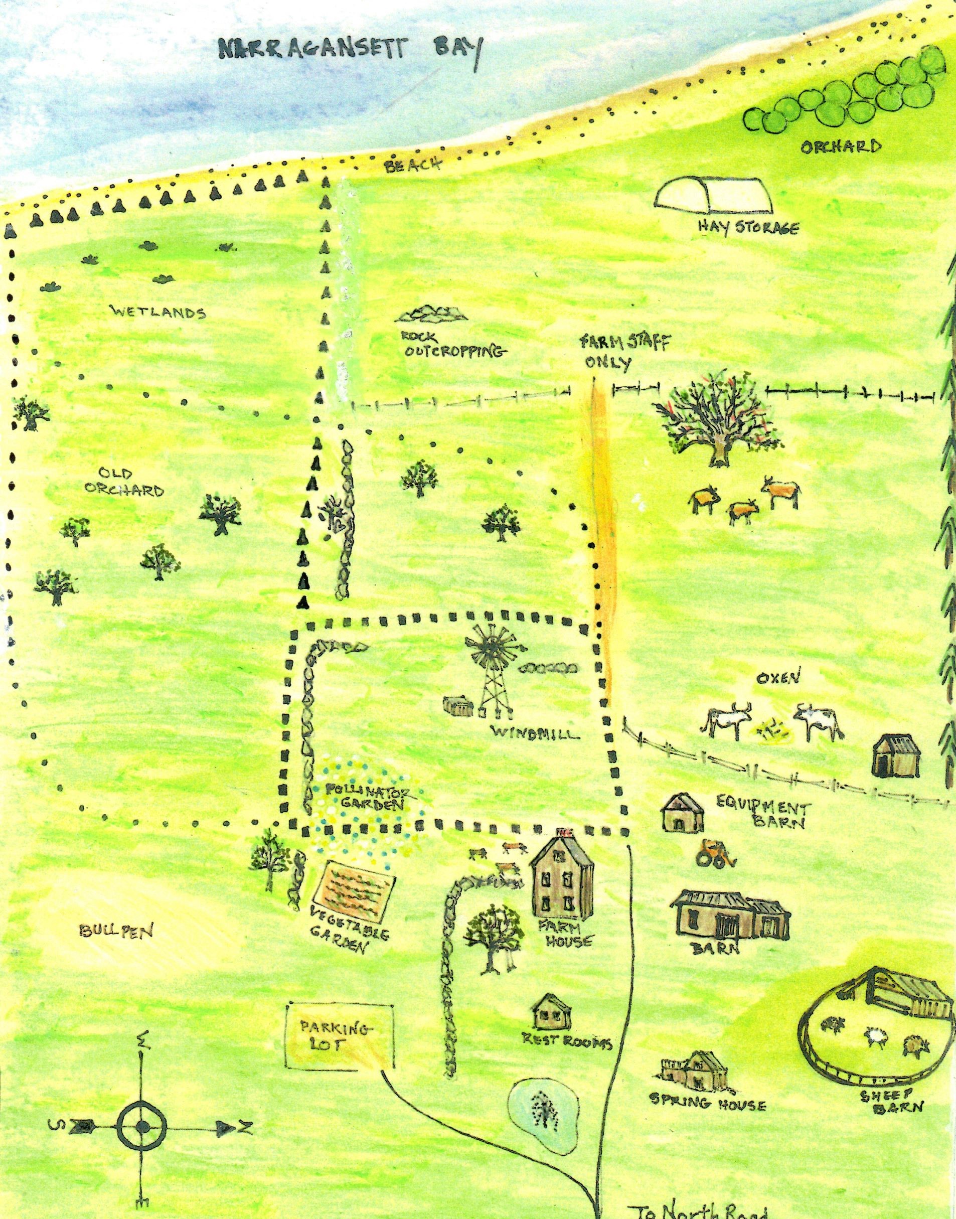 Hand-drawn trail map of Watson Farm