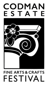 Codman Estate Festival logo with stylized Ionic column and floral ornament. Text reads: Fine Arts & Crafts Festival.