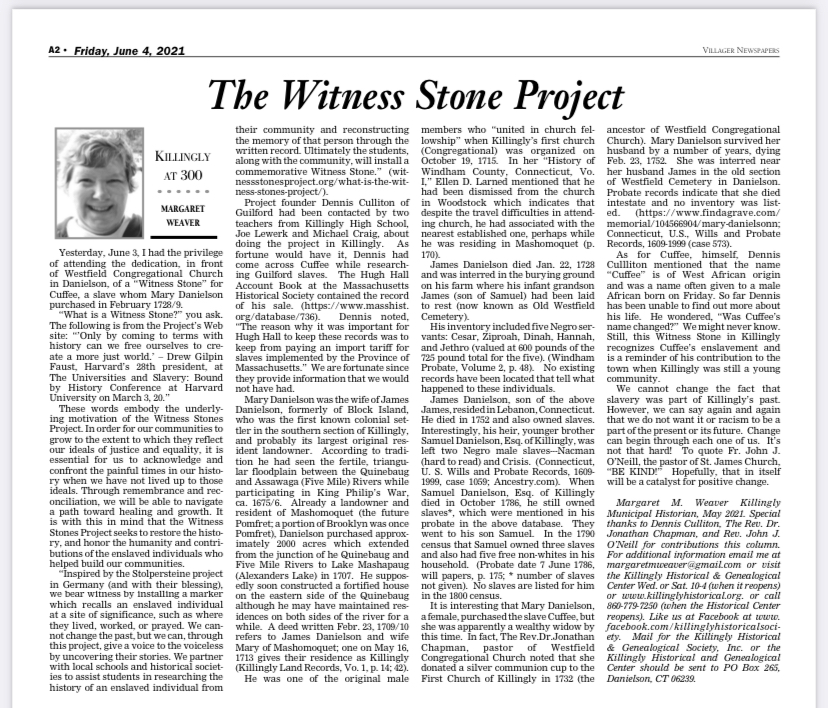 The Witness Stones Project in Killingly