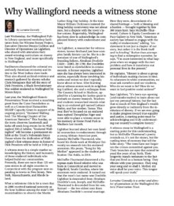 Article discussing the importance of witness stones in Wallingford, slavery history, and personal family connections.