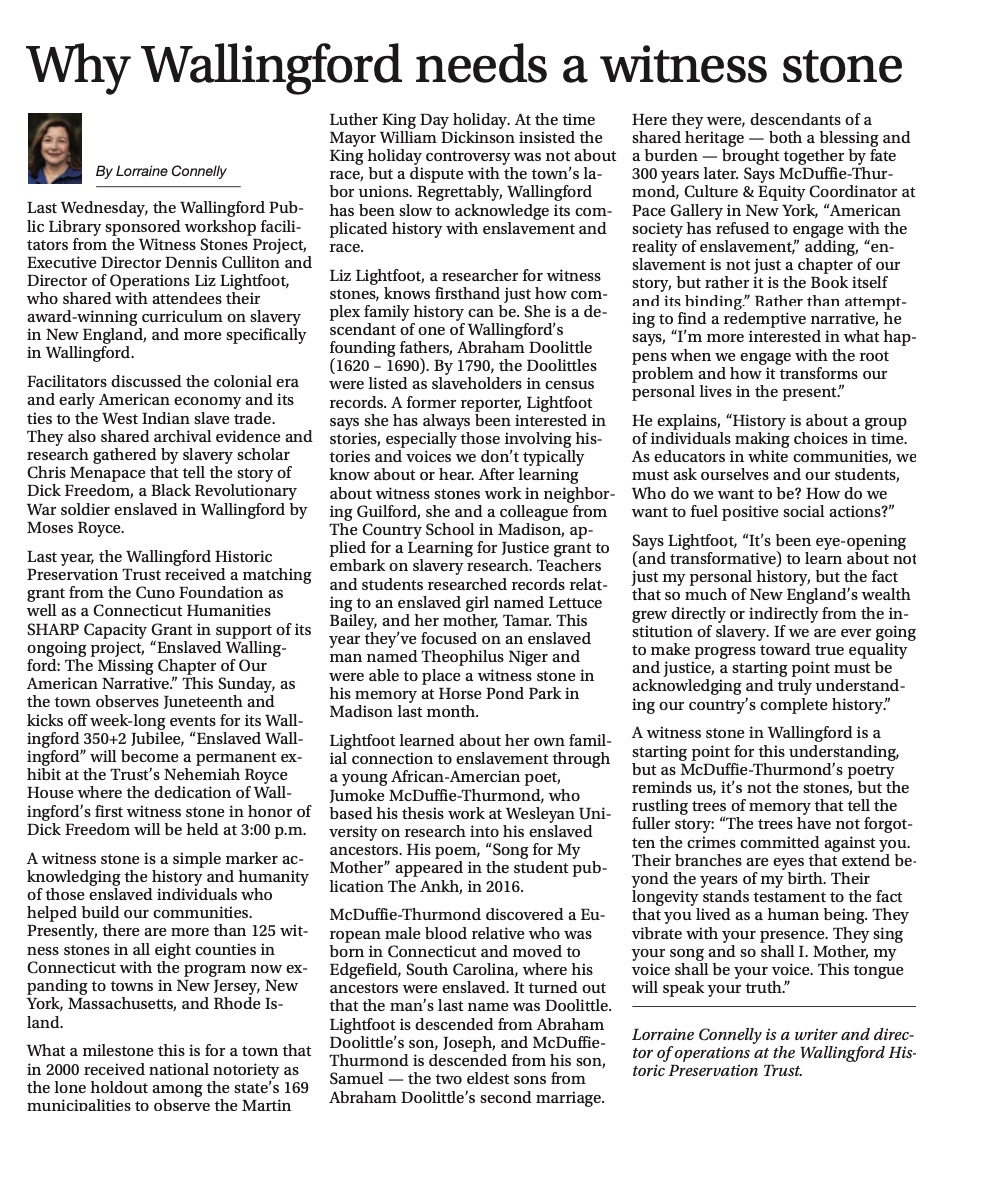 Why Wallingford Needs a Witness Stone