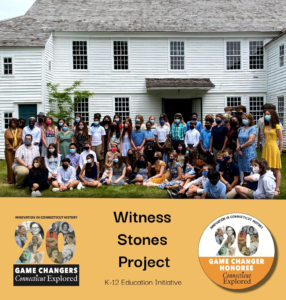 Group of students and teachers at Witness Stones Project event, celebrating Connecticut history and education initiative.
