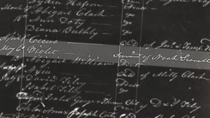 Handwritten historical document showcasing names and roles, featuring Violet, servant of Noah Sewell.