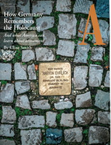 Stumbling stone for Holocaust victim Marion Ehrlich in cobblestone street, article by Clint Smith for The Atlantic.