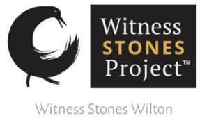 Witness Stones Project logo with stylized black bird and text, Witness Stones Wilton.
