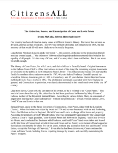 CitizensALL article on the story of the abduction and emancipation of Cesar and Lowis Peters in Connecticut, 1700-1850.