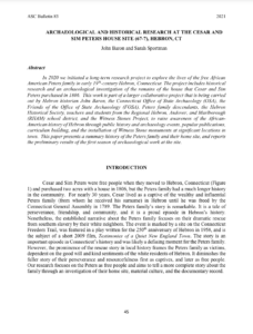 Page from research article on Caesar and Sim Peters' house site in Hebron, CT, by John Baron and Sarah Sportman.