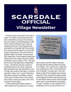Scarsdale Village Newsletter discusses historical uncovering of Rose Heady, the first known free Black family in Westchester.