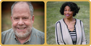Portraits of a smiling man and woman outdoors, both in casual attire, highlighting diverse expressions and backgrounds.
