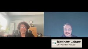 Two people in a virtual meeting via video call. The name Matthew Lebow, GCTV Content Producer displayed on the screen.