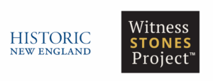 The logos for Historic New England and Witness Stones Project next to one another.