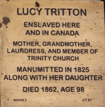 Historical plaque honoring Lucy Tritton, enslaved, manumitted in 1825, Trinity Church member, died 1862 at age 98.