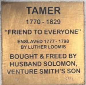 Commemorative plaque for Tamer (1770-1829), highlighting her life, enslavement, and freedom by husband Solomon.