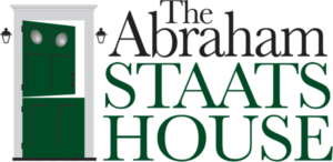 Logo of The Abraham Staats House with green door and text. Historic house museum representation.
