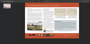 Panel on The First Black Residents of New Paltz, Jack and Betty, featuring historical text and images.
