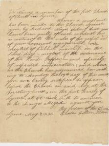 Handwritten 1730 church document discussing member conduct and church ordinance adherence.