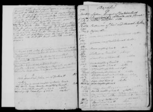 Old handwritten church baptism records from the 18th and 19th centuries with names and dates.