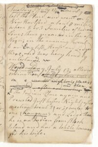Handwritten 18th-century journal page with notes about travel and preaching in New England.