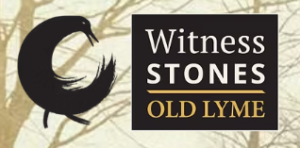 Logo of Witness Stones Old Lyme with a stylized black bird design on a tree background.