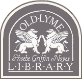 Old Lyme Phoebe Griffin Noyes Library logo with two griffins holding a book.