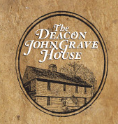 Vintage logo of The Deacon John Grave House with historic house illustration on textured background.