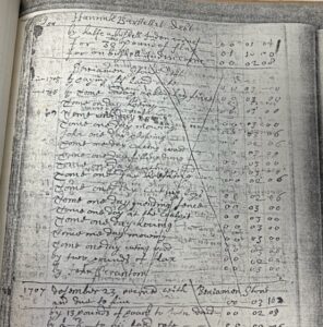 Historic handwritten ledger page showing 18th-century financial transactions and entries in cursive handwriting.