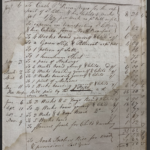 Antique ledger page with handwritten expenses from 1812, listing costs for transport, clothing, and provisions.