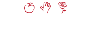 Logo of School District of Lancaster with symbols of an apple, hand, and rose, emphasizing education and growth.