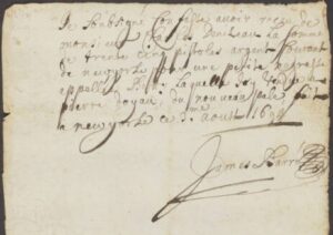 Handwritten 1661 French document with signature, showcasing old-style cursive on aged paper.