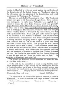 Page from History of Woodstock discussing slavery abolition in Connecticut and stories of individuals being liberated.