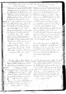 Handwritten genealogy record of the Ashley family detailing births and deaths, early 18th to 19th century.