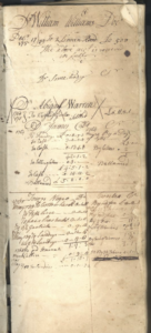 Aged ledger with handwritten financial records and accounts in cursive, showcasing historical bookkeeping practices.