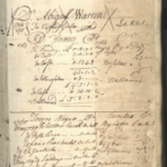 Aged ledger with handwritten financial records and accounts in cursive, showcasing historical bookkeeping practices.