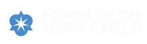 Logo of School of the Holy Child featuring a blue emblem with a white star on a black background.
